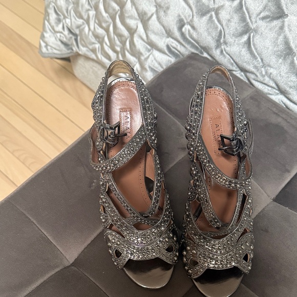 Alaia Shoes - Alaia Black Embellished Strappy Heels